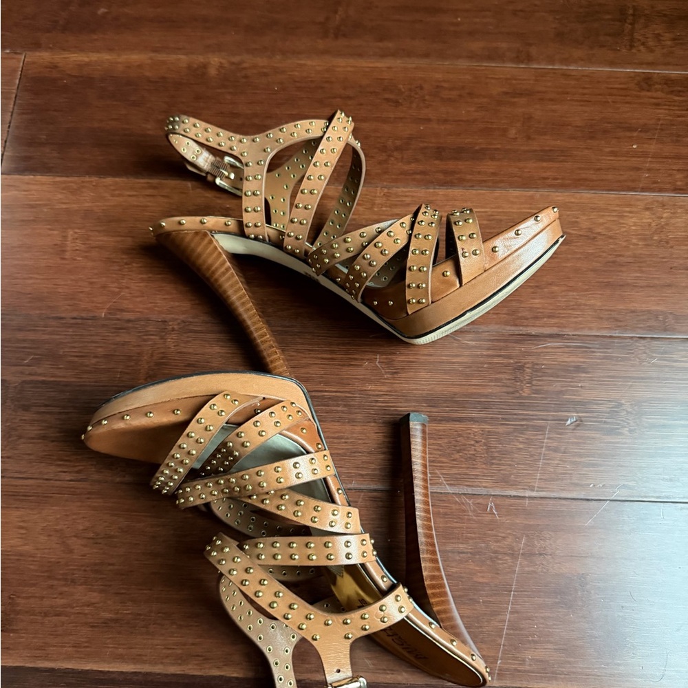 Michael Kors Studded Tan Strappy High Heel Sandals - Picture 4 of 7